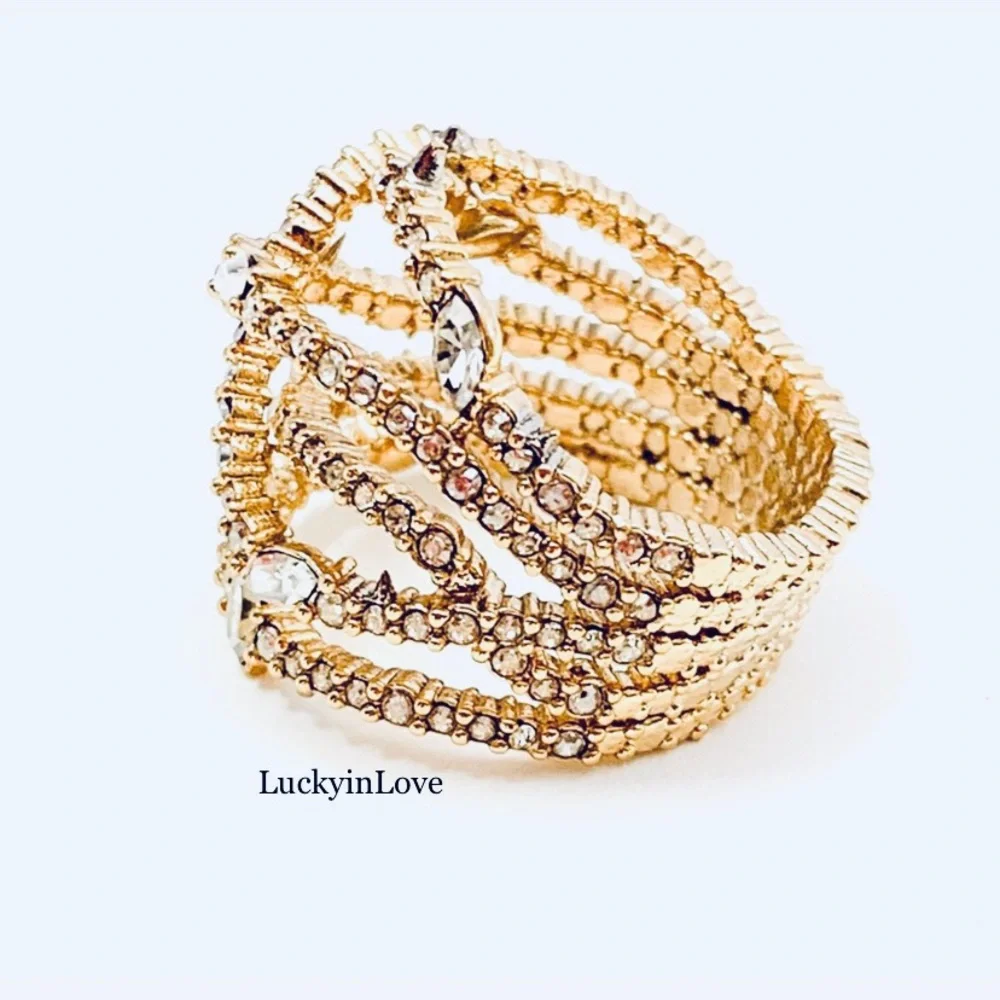 ALEXIS BITTAR • Gold Orbiting Crystal Encrusted  Thorny Lace Ring Size 6